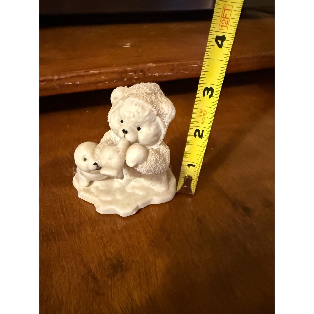 Vintage snow baby WhiteTextured Bear Figurine w Seal and BirdWinter 3"